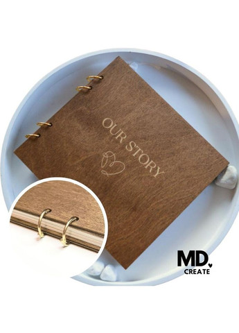 Фотоальбом OUR STORY с деревянной обложкой на кольцах с кремовыми листами | Деревянный альбом для фото WOW DIY (304997296)