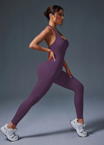 Женский спортивный цельный комбинезон с пуш ап эффектом для тренировок фитнеса 44-46 (481690-Prob) Фиолетовый размер L Unbranded однотонный фиолетовый спортивный спандекс, нейлон