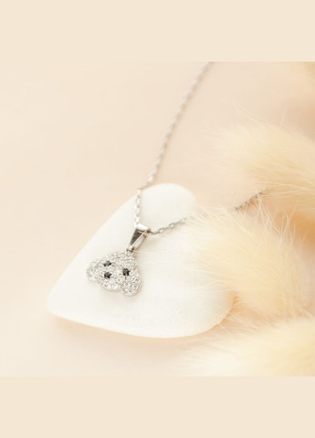 Комплект срібний Песики з білими та чорними фіанітами сережки пусети та кольє на тонкому ланцюгу No Brand (362177030)