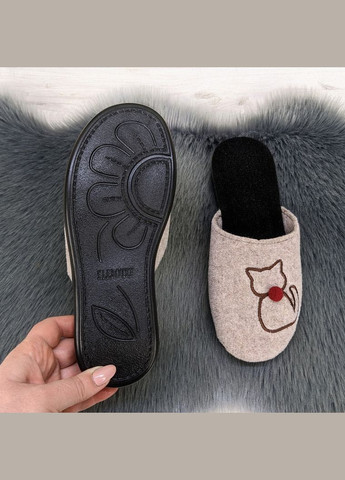 Бежевые тапочки домашние женские фетровые No Brand