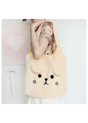 Плюшевый шопер с мордочкой собачки молочный сумка-шопер с ушками однотонный милый вместительный А4 кавай стильный для подростка No Brand (332988941)