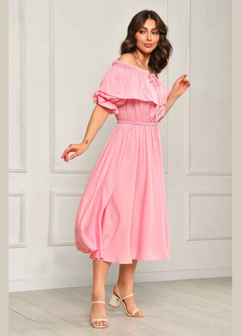 Рожева джинсова сукня жіноча однотонна рожевого кольору з баскою Let's Shop однотонна