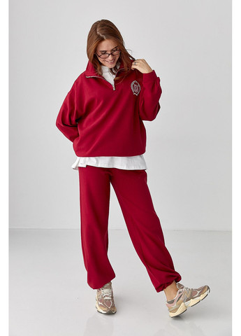 Вільний спортивний костюм зі світшотом на блискавці та прямими брюками - пудра колір Lurex (361056683)