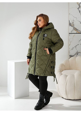 Оливкова (хакі) зимня жіноча тепла куртка великого розміру мокко, зимова модель з капюшоном Bonita Куртка