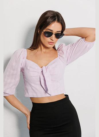 Сиреневая укороченная летняя блузка лиловая с завязками на груди Arjen