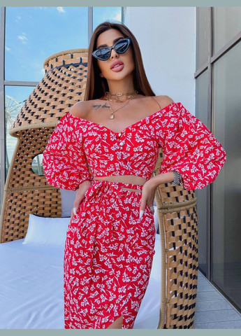 Червона повсякденний сукня DK/DL Мода без кордонів з квітковим принтом