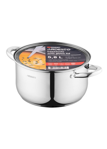 Кастрюля Gemini Gourmet, стеклянная крышка, 5.8 л, Ardesto (314747572)