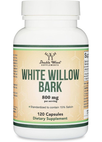 Экстракт коры белой ивы Double Wood White Willow Bark 800 mg (на 2 капсулы- 15% Salicin), 120capsules Double Wood Supplements (289466094)