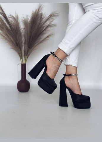 No Brand Вечерние трендовые туфли на высоком каблуке и платформе черный цвет атлас лодочки черный з текстиль, — всесезон (322650261)