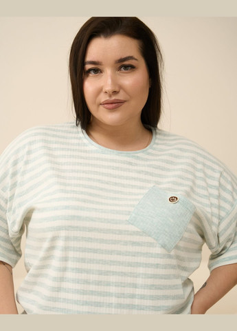 Бирюзовая комплект женский со штанами и карманом на футболке батал Nicoletta