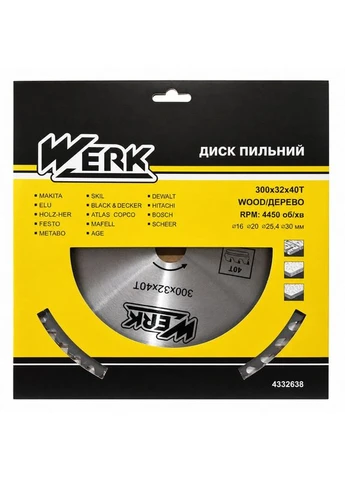 Диск пильный по дереву 300х32мм, 40 зубьев 36120 Werk (393250759)