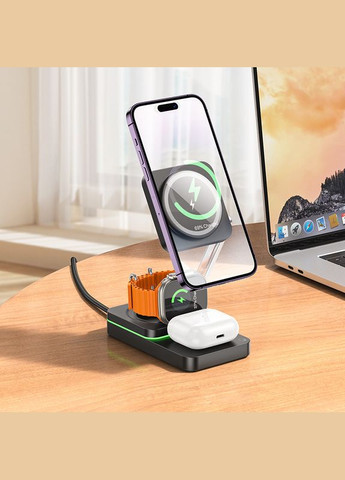 Настольная беспроводная зарядка 3в1 раскладная для iPhone 12/13/14/15 CQ10 для iWatch/Airpods Hoco (337350906)
