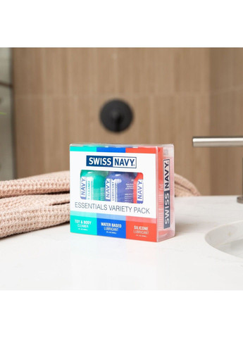 Набор лубрикантов — Essentials Variety Pack (3x30 мл) смазки на водной и силиконовой основе + очиститель Swiss Navy (331633502)