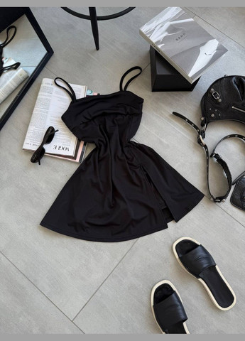 Черное женское платье-комбинезон с шортиками No Brand