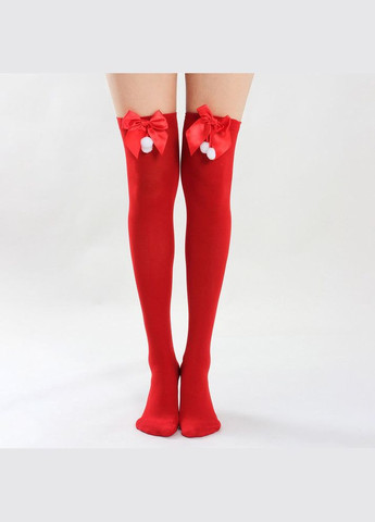 Чулки Рождественский флирт в стиль новогодних праздников яркие красные на резинке с помпонами No Brand Панчохи святкові різдвяні з помпонами червоні (346123678)