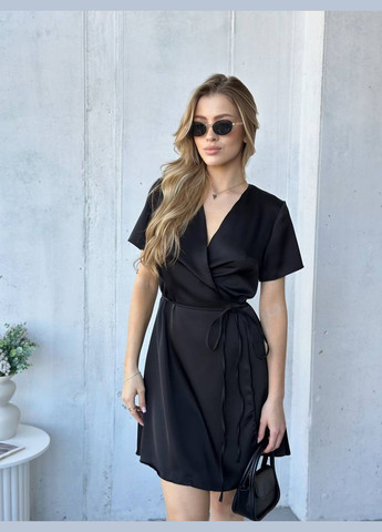 Чорна повсякденний, пляжна, вечірня, кежуал жіноча сукня на запах з дабл шовку Vakko однотонна