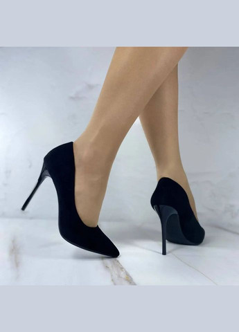 Жіночі туфлі човники на шпильці еко замш чорний колір No Brand (294335239)