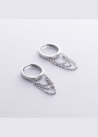 Серебряные серьги - кольца с цепочками 902-01450 Oniks (264825668)