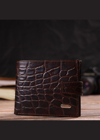 Практичний горизонтальний гаманець для чоловіків з натуральної шкіри з тисненням під крокодила 21888 Коричневий Canpellini (298571597)