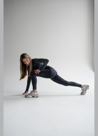 Спортивний жіночий костюм-двійка з ефектом виварювання (рашгард + легінси) для фітнесу та йоги PUSH UP Графіт Wow Костюм-двійка з рашгардом (303356561)