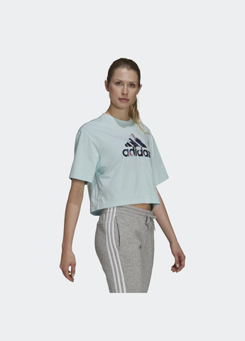 Голубая летняя футболка adidas Zoe Saldana Cropped Logo