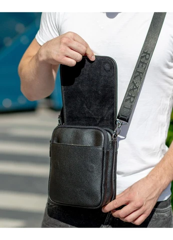 Сумка мужская кожаная через плечо планшет черная (TD-23433) Tiding Bag (394178100)
