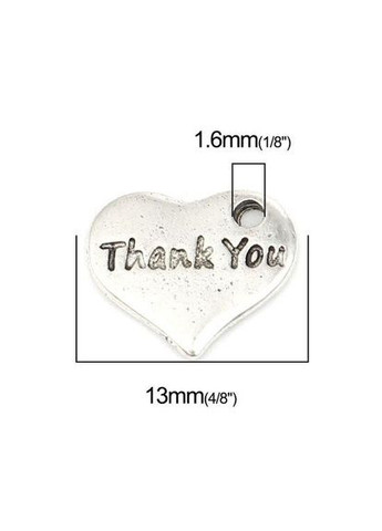 Підвіска Кулон серце дякую Thank You Античне срібло 11 мм x 13 мм Finding (316249131)