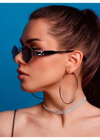 Очки солнцезащитные шестиугольные Hexagon серебристые с черными линзами No Brand (316386094)