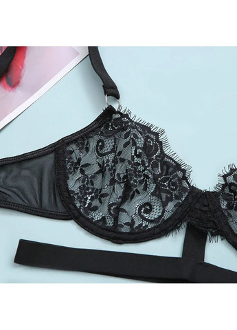 Черный демисезонный кружевной комплект с поясом. черное женское нижнее белье сексуальное. черное эротическое нижнее белье для обольщения No Brand