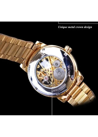 Мужские механические часы Forsining Skeleton S838-2 золотые нержавеющая сталь 4,2 см ProDobro (393461448)