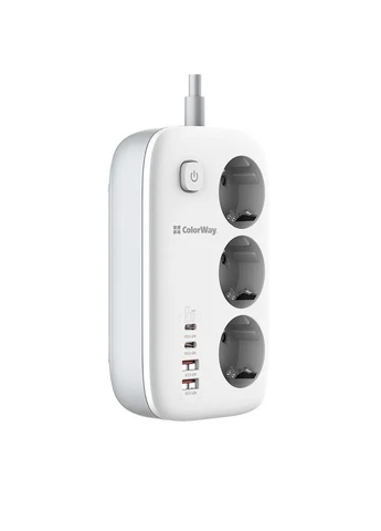 Фільтр живлення CW-CHE34PDW GaN3 Pro PD 65W (2USB-A + 2 TYPE-C) 3 розетки, 4 USB, 2 м, білий Colorway (396718483)
