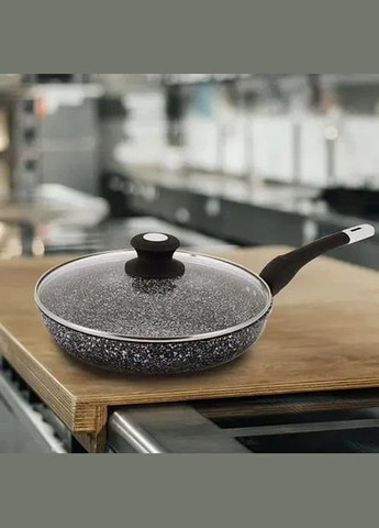 Сковорода UN-5114 22 см із кришкою граніт світлий багатошарове покриття Unique (364665741)