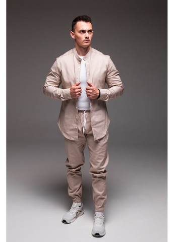 Бежевый демисезонный мужской льняной комплект (рубашка + штаны) с рубашкой, брючный Vakko