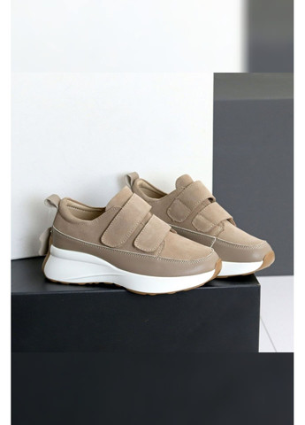 Стильные женские кроссовки из натуральной замши цвета тёмный беж на липучках Jiulai-Kadisalun кросівки темно-бежевые демисезоны (357075342)