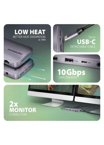 Концентратор USB-C 12-in-1 HDMI + DisplayPort + RJ45 1000Mbps + PD100W aluminum gray (HMC-12GM2) Axagon USB-C 12-in-1 HDMI + DisplayPort + RJ45 1000Mbps + (400303349)