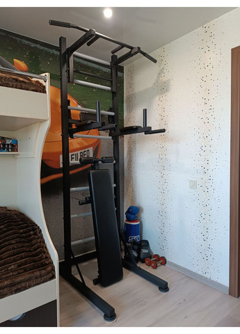 Шведська стінка пересувна універсальна чорна з турником бруси гімнастична лава No Brand Универсал (360968111)