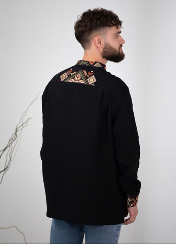 Чорна вишиванка чоловіча чорна 255-25/00 Edelvika льон (351516895)