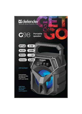 Акустическая система 1.0 G98 5Вт /BT/TF/USB/AUX/Light Defender (375777014)