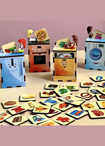 Дерев'яна настільна гра "Побутова техніка" (ПСД001) PSD001 сортер-комодик Ubumblebees (302385517)