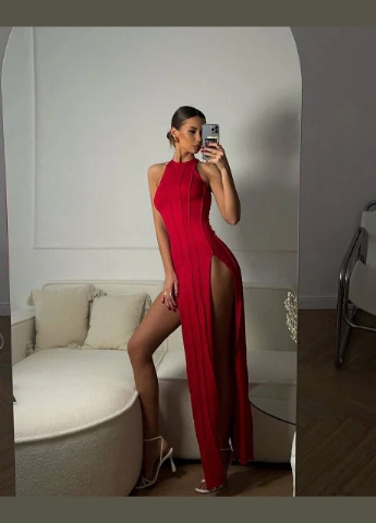 Червона повсякденний сукня жіноча Гермес однотонна