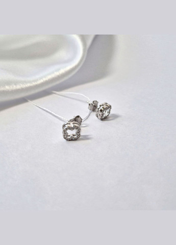 Срібні сережки гвоздики на фіксаторах Квітка з Білими каменями срібло 925 проби Родоване 1.10г 1057 No Brand (306741635)