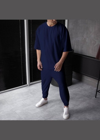 Синій демісезонний костюм оверсайз турецька тринитка петля преміум якості No Brand