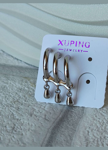 Стильні сережки цвяшки під срібло імітація потрійного проколу xuping родій Xuping Jewelry (337503325)