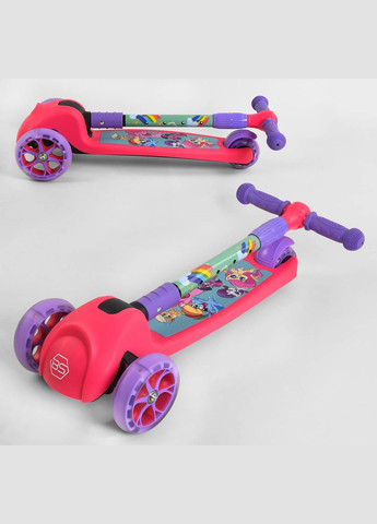 Детский самокат 68055. Подсветка колёс и диска, складной руль,3 PU колеса. Розовый Best Scooter (293058668)