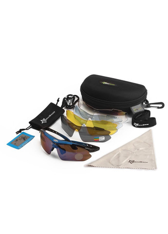 Захисні тактичні окуляри чорні з синім з 5 змінними лінзами та діоптрійною вставкою Rockbros (280826734)