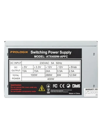 Блок питания 400W APFC Bulk (E),, форм-фактор ATX, мощность 400 Вт Prologix (354733201)