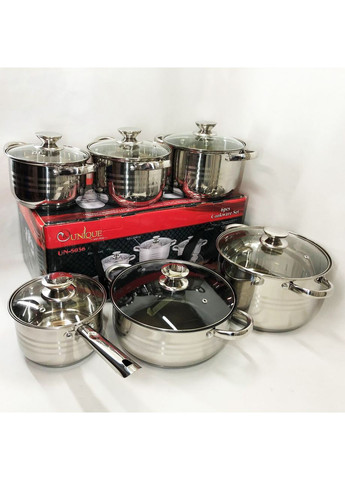 Комплект нержавіючих каструль UN-5036 12 шт, Каструлі з нержавіючої сталі, Каструля BH-998 вищої якості Unique (351485874)