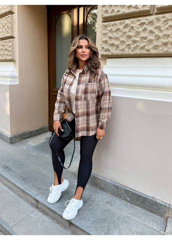 Темно-бежевая повседневный рубашка в клетку Гермес с длинным рукавом