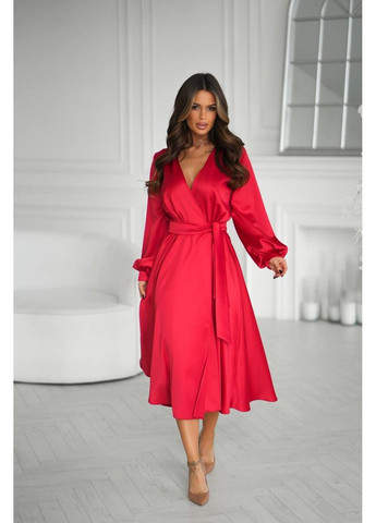 Красное платье атласное на запах — модель 7563 красный No Brand