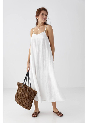 Молочна пляжна розкльошений жіночий сарафан на бретелях Lurex однотонна